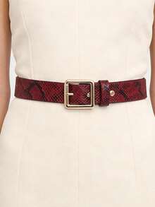 女士时尚蛇纹PU皮连衣裙，配牛仔腰带，适合女孩和女士，金色搭扣，细腰带 - 彩色 - 查看 4