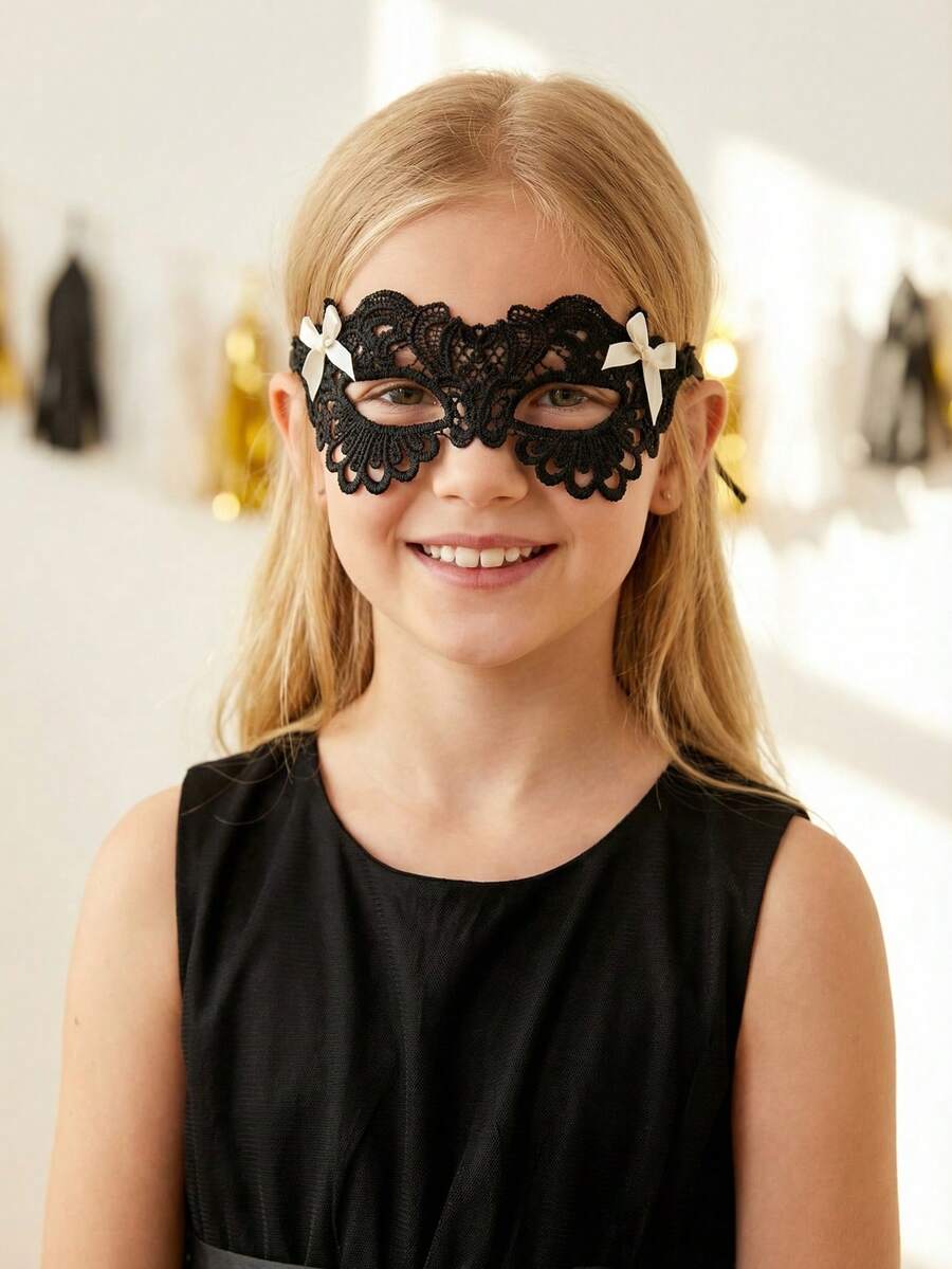 1pc Lace Hollow Half Face Mask, White Butterfly Masquerade Mask, Party Mask, Suitable For Women, Teens, Costume Ball - Black - View 1