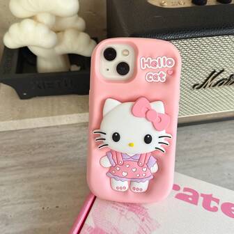  1pc Cute & Fashionable Kitty Cat Dress, Pink Bow Sanrio Phone Case, Hello Kitty Silicone Waterproof Shockproof Material, Kitty Can Be Pulled Out As A Stand, Cute & Fashionable, Compatible With IPhone 17 Series, 11/12/12 Pro, 13/14/15, 13 Pro/14 Pro/15 Pro, 12 Pro Max/13 Pro Max/14 Pro Max/15 Pro Max, 16, 16 Pro, 16 Pro Max, 17, 17 Pro, 17 Pro Max Phone Case