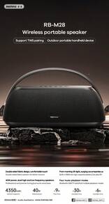 REMAX RB-M28 40W Wireless Dual Low Frequency/Bluetooth/USB/TF Card Portable Speaker - Black - View 2