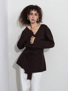 Simple Fashion Brown Knit Cardigan - Dark Brown - View 6