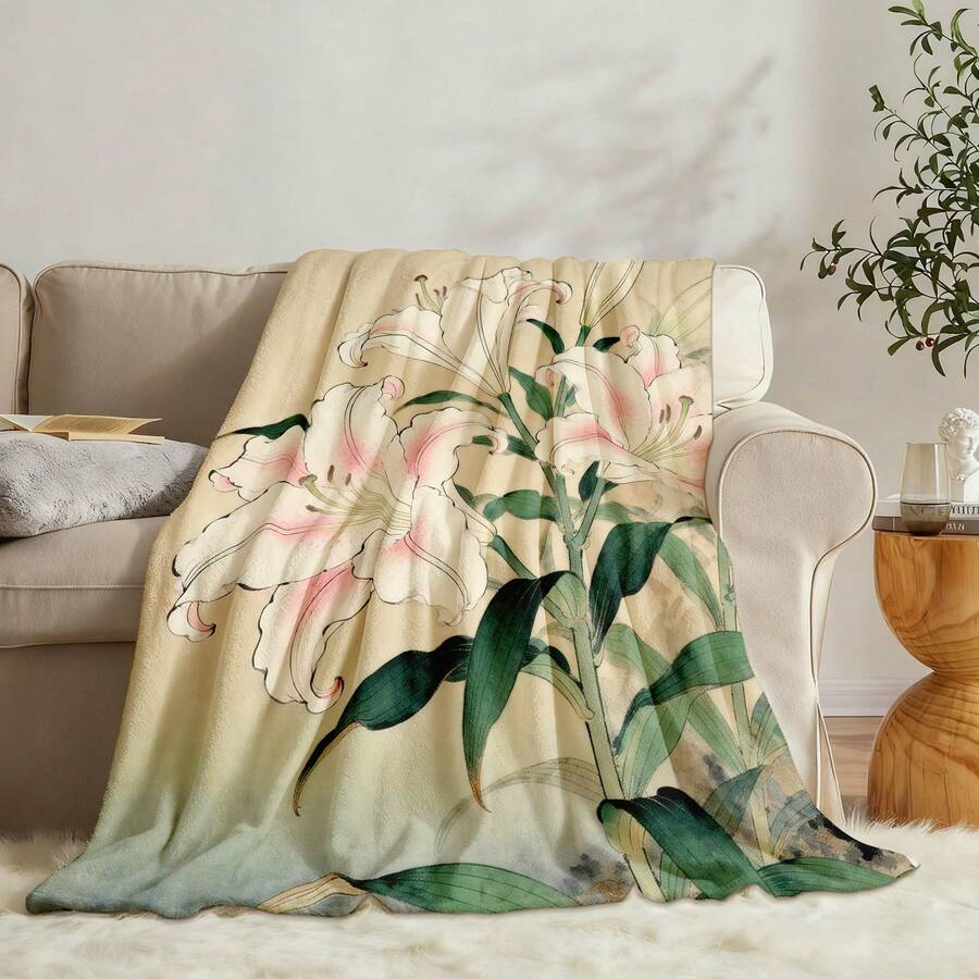 Lily Plant Tapestry Room Decoration Wall Decor Blanket Symbolizing Vitality Ultra-Soft Lightweight Silky Design For Elegant Decor Warm Flannel Blanket For Sofa Bed Travel Camping Polyester Fiber Thoughtful Gift For Family Friends Valentine's Gift Shipped From USA - 多色20 - 查看 1