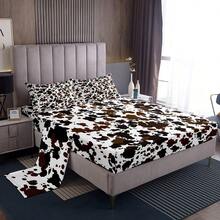 Castle Fairy Cow Print Sheet Set Twin/Full/Queen Size Brown White Cow Fur Bedding Set For Adult Room Decor, Farm Animal Print Bed Sheet Set Deep Pocket Fitted Sheet + Flat Sheet + 2 Pillowcases(Twin Only 1 Pillowcase) - Brown and Black - View 10