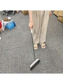 重型商用/家用超长刮水扫帚 - 4 层防风刷毛，不掉毛塑料扫帚，带人体工学手柄，适用于硬地板、角落 - 家庭、办公室、仓库、工厂清洁 ( )