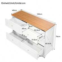 Modern Six-Drawer Sideboard With A Minimalist Design, Ideal For The Living Room, Dining Room, Or Entryway. Dimensions: 120 X 40 X 76 Cm - Natural Color+White - View 6