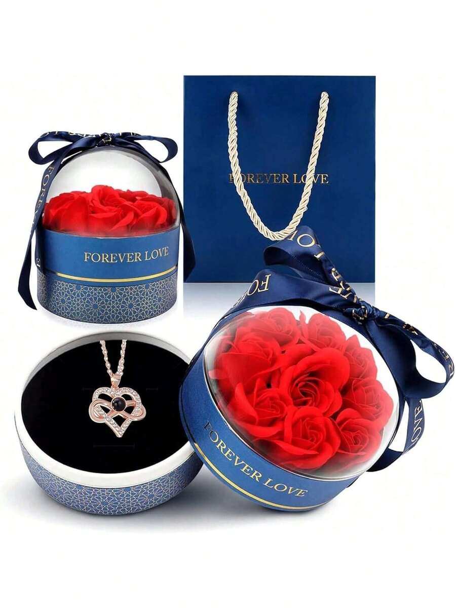 EstiloCúpula de Acrílico con Rosa Eterna con Collar encantada - Diseño de , Regalos para Mujer Cumpleaños para Mujer, Romántico Regalo, Regalos para Mamá, San Valentín, NavidadVersión mejorada - Rosa - Ver 1