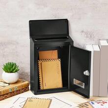 Caja de donaciones metálica con llave Buzón con cerradura Caja de sugerencias Urna segura montada en pared con ranura - De color oscuro - Ver 4