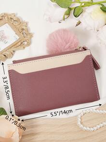 With A Pom-Pom Charm,Deep Pink Card Holder Ultra-Thin, Lightweight,Portable Cash,Id Card,Credit Card,Coin Pocket Wallet,Fashionable Zipper Coin Wallet,High-Quality Credit Card Storage Bag,Simple And Casual Multi Card Clip,Perfect For Outdoor Activities,Travel,And Returning To School - Dusty Pink - View 8