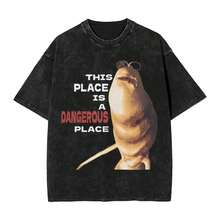 Dangerous Washed T Shirts Streetwear Hip Hop T-Shirt Marcus The Worm Meme Tees For Men Women Short Sleeve Oversize Summer - 黑色 - 查看 1