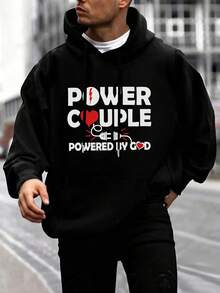 Pareja estilo dos piezas manga larga sudadera con capucha hombre y mujer pareja pareja fechas festivas desgaste casual abrigos grandes bolsillos tirantes sudadera con capucha top - Negro de mujer + Negro de hombre - Ver 2