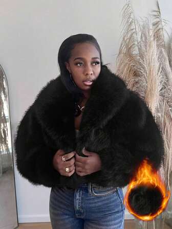 New Autumn/Winter Lady-Like Faux Fur Collar Comfortable Warm Short Jacket