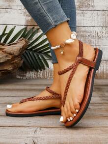 Women's Flat Heel Casual Sandals, Comfortable Slip-On Shoes, Spring/Summer - Brown - View 4