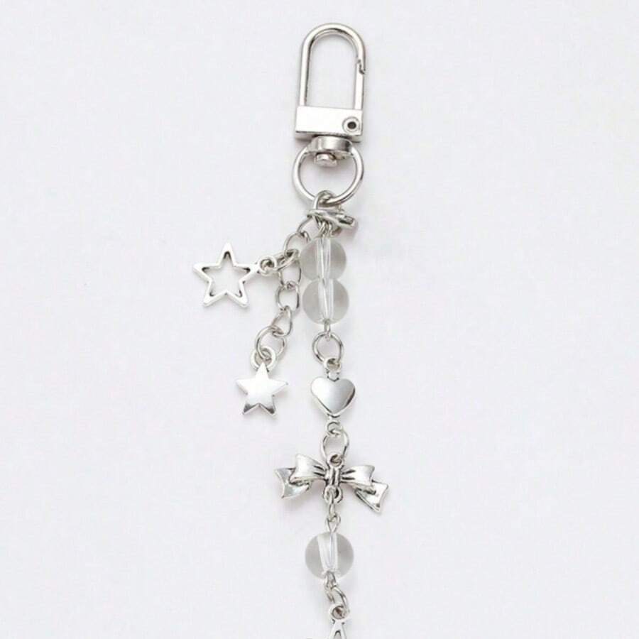 1pc Y2K Style Star Keychain Women's Sweet & Cute Silver Star & Bowknot Design Phone Strap/Fashion Charm/Keychain For Daily Use Best Gift For Friends Casual Id Badge Holder Keychain Accessories Key Chains For Women - 彩色 - 查看 1