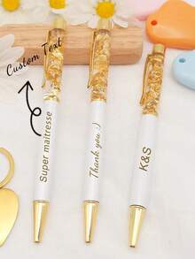 1pc Customized Gold Foil Ballpoint Pen, Fashionable Gold Signature Pen, Can Be Engraved With Logo, Gold Customized, Personalized, Unique, Customized Wedding Gift, Personalized Name Pen, Personalized Fountain Pen, Ideal Gift For Him/Her, Boyfriend, Girlfriend, Family, Friends, Young People, Students, Employees, Clients, Father's Day, Graduation, Wedding, School Supplies, Comfortable Desert Autumn Style, Office Decor - Multicolor - View 4