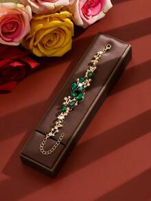 1件装女士个性化手链 | 水滴形祖母绿水晶手链 | 闪耀多石设计 | 适合晚宴、婚礼、情人节等场合 - 綠色 - 查看 4