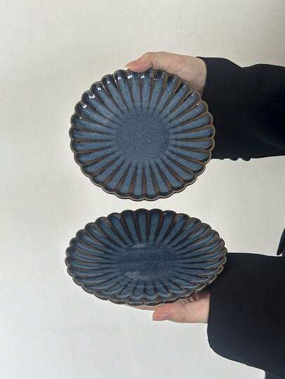 1pc/2pcs/4pcs Japanese Retro Crackle Glaze Ceramic Plates, Steak/Pasta/Salad/Dessert Plates, Suitable For Home, Cafe And Restaurant