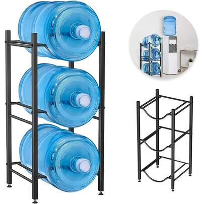 Raganet, Estante de Alamcenamiento para 3 Garrafones, Soporte para 3 Botellas de Agua de 5 Galones, Rack de Acero Inoxidable Estable y  (Negro)