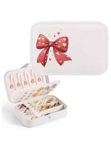 1pc Personalized Heart & Bow Jewelry Box, Convenient Jewelry Travel Case, Suitable As Birthday/Valentine's Day/Holiday Gift For Mother/Wife/Girlfriend
