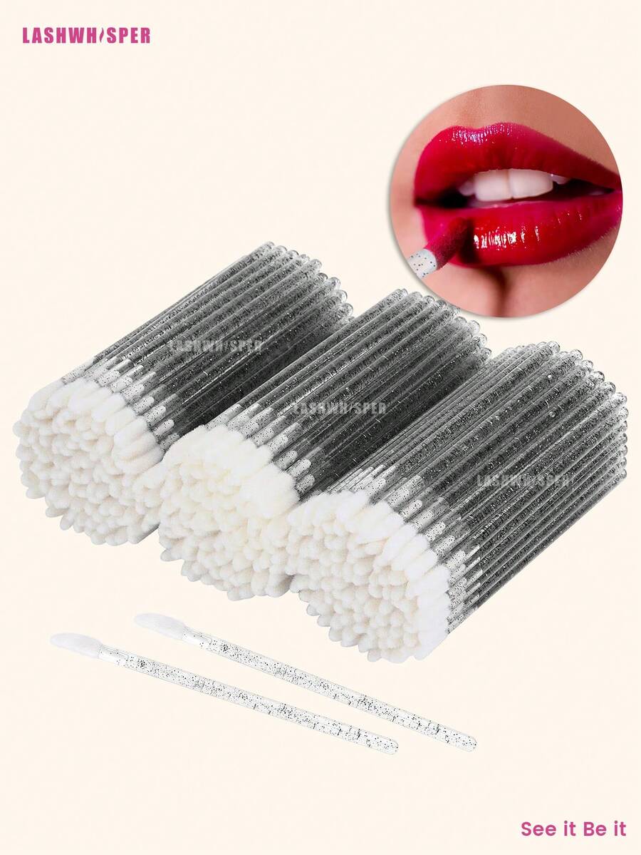 一次性唇刷 - 无绒唇彩和口红涂抹器，适用于化妆，50/100/200/400/600/800/1000支套装