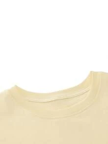 Women's Simple Solid Apricot Contrast English Letter Graphic Double-Sided Print Casual Loose Fit Layering Basic Everyday Commute Street Y2K Round Neck Ribbed Short Sleeve T-Shirt - Apricot - View 7