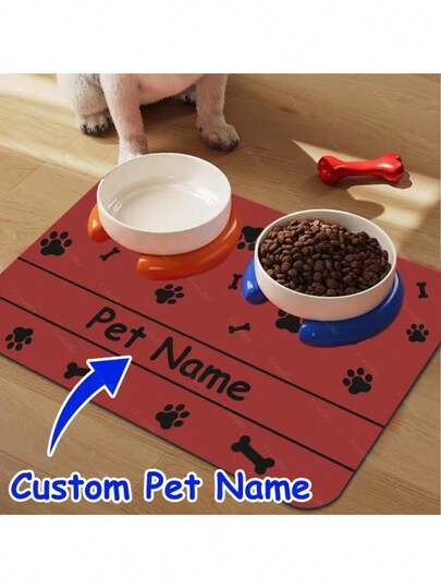 Custom Pet Feeding Mat With Personalized Cat Or Dog Name. Quick-Drying, Absorbent, And Non-Slip Mat For Cat And Dog Bowls, Featuring Bone And Paw Print Designs. Specially Designed Feeding Mat For Pets, Perfect As A Gift For Boyfriends, Family Members, Or Pet Enthusiasts, Ideal For Valentine's Day, St. Patrick's Day, Birthdays, And Loved By Cat And Dog Lovers.
