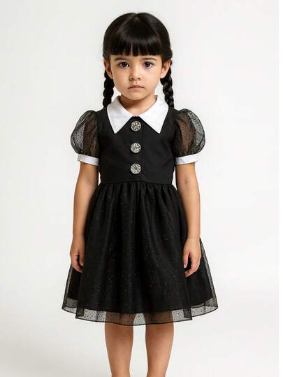 Fantasia de Vandinha Infantil Roupa Preta Menina
