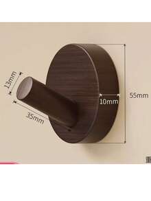 1pc No-Drill Round Wooden Wall Hook Organizer - Coffee Brown - View 8