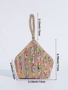 Women's Rhinestone Decorated Clutch Bag, Unique Shape Evening Bag For Gala, Party, Formal Occasions, Matching Formal Dress - Champagne - View 10