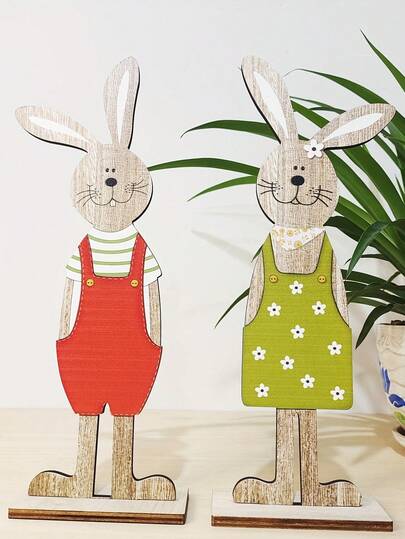 4pcs/Set 2D Flat - 4pcs Vintage Wooden Easter Bunny Decorative Plaques, Suitable For Home And Garden, Multipurpose Wall Decor, Perfect For Holiday Gifts And Party Decorations, Great For Garden And Home Display, Easter Bunny Accessories, Easter Dining Table, Simple Yet Interesting Design Also Suitable For Everyday Family Gatherings And Friend Parties, Home Decor, Holiday Party Decor, Office Desk Decor, Yard And Garden Decor