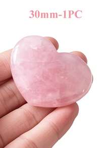 30毫米天然玫瑰石英心形疗愈石，抛光爱情宝石，掌心舒缓石，心形冥想石 - 粉色 - 查看 13