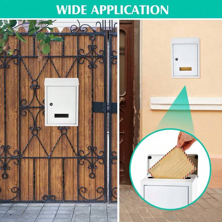 Metal Donation Box With Key, Lockable Mailbox, Suggestion Box, Secure Wall-Mounted Ballot Box With Slot - White - View 5