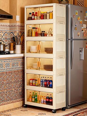 1 pieza Armario de almacenamiento plegable de 60 cm/23 in de ancho, caja de almacenamiento de ropa, organizador de almacenamiento para el hogar, armario portátil plegable de doble puerta, opcional de 1-6 capas, puerta doble reforzada con ruedas, unidad de estantería sin instalación para uso doméstico, para organizar ropa, juguetes, armario de almacenamiento plegable de plástico