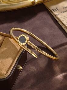 1 chiếc vòng tay thời trang mạ vàng 18K bằng thép không gỉ có số La Mã thanh lịch, trang sức chống nước dành cho nữ - vàng - Xem 12