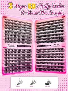 640/480pcs Eyelash Extension Kit, DIY Eyelash Extension Set, Individual Lash Cluster, D Curl Eyelash Extension Kit, Including Adhesive, Sealant, Remover And Eyelash Extension Tools, Suitable For Daily Use, Travel, Beginners, Weddings, Dates, Parties, Holidays, Great For Christmas/Halloween/Gift Eyelash Set - Black - View 6