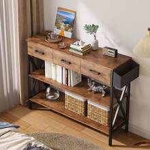 Credenza Recibidor Para Sala Con 3 Cajones Triple Repisa - Óxido marrón - Ver 4