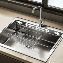 1pc Adjustable Stainless Steel Sink Dish Drying Rack With Silicone Handle, Expandable Dish Rack, Multifunctional Kitchen Sink Accessories Organizer, Vegetable Basket, Korean Style Retractable Drain Basket - Multicolor - View 5