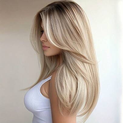 22" Long Blonde Ombre Synthetic Wig For Women - Loose Curly Heat Resistant Hair, Perfect For Casual Attire & Special Occasions, Beginner-Friendly, Rose Net Cap