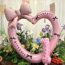1 Set 40-Inch Giant Pearl Pink Heart Shaped Foil Balloon, 16-Inch Pink Number Balloons, Decorated With Black Ribbon Bow And "Happy Birthday" Sticker, Suitable For Birthday Celebrations, Outdoor Events, Anniversary, And As Wedding Decor Background - Multicolor - View 15