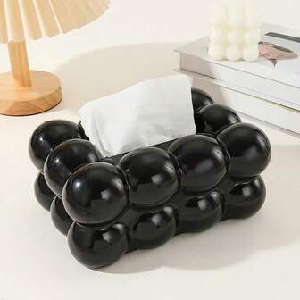 1pc Elegant Cloud-Shaped Tissue Box Holder, Glossy Black Plastic Home Decor Suitable For Living Room, Bedroom And Kitchen, Fashionable And Practical Design With Star Accents, Bedroom Accessory With Spherical Textured Decorative Storage Box