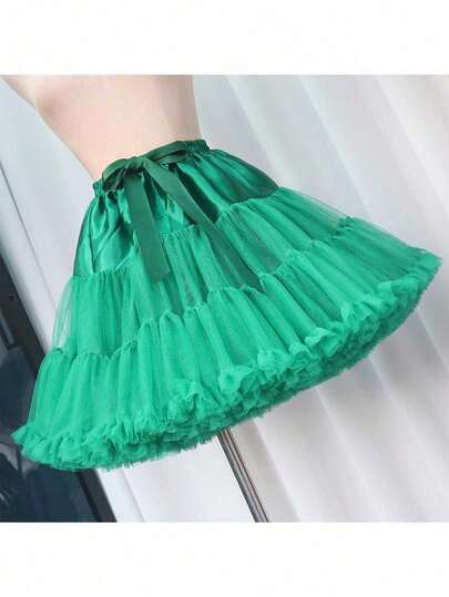 XKTRXF Women's Tulle Skirt, Elastic Waist Chiffon Mini Slip Skirt, Princess Ballet Tutu Skirt, Petticoat, Bubble Skirt, Adult White Skirt