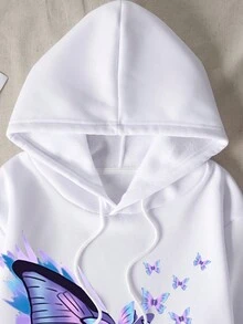 Áo hoodie nữ kiểu dáng thường ngày, họa tiết bướm màu sắc đại học, phong cách thể thao ấm áp cho mùa thu/đông, màu trắng. - trắng - Xem 2