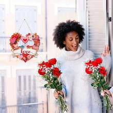 Letrero de madera romántico y creativo para colgar en la puerta con forma de corazón de San Valentín, ideal para el hogar, aniversarios y bodas. - Rojo - Ver 2