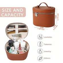 Genuine Leather Cosmetic Organizer With Zippered Compartments And Secure Lid Closure – An Elegant Brown Cosmetic Organizer, Practical Travel Makeup Bag With Handle, Suitable For Professional Daily Use And Compatible With Most Cosmetics. - 黑色 - 查看 8