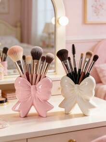 1pc Cute Bow-Shaped Pen Holder - Desktop Makeup Brush And Office Supply Organizer, Elegant Makeup Brush Storage, Suitable For Girls, Students And Women, Creative Decor Design For Holiday, Beach, Bathroom, Bedroom, Large Capacity - Multicolor - View 20