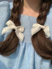 2个装女士米色蕾丝高品质8厘米/3.15英寸镂空蝴蝶结发夹，简约优雅公主/复古风格，适合日常、通勤、旅行、上学、派对、送礼、头部配饰、女士发饰、发夹、发卡 - 米色 - 查看 2