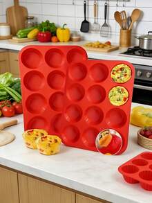 12-Cup Silicone Muffin Pan - Non-Stick Baking Tray, Easy Baking, Perfect For Muffins, Cakes And Breads - Durable, Easy Release, Heat Resistant Kitchen Tool