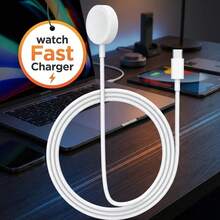 适用于 Series Ultra 9/8/7/6/4/3/2/SE/SE2 的 3.3 英尺/1 米 Type-C 磁吸无线充电线，支持快速充电 - 白色 - 查看 1