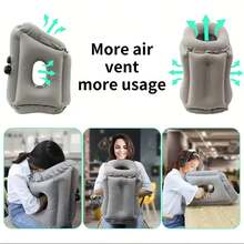 Upgraded Inflatable Travel Pillow For Sleeping - Premium Flocked Fabric, Ergonomic Neck/Head/Lumbar Support, Relieves Neck & Shoulder Pain, With Portable Drawstring Bag, Ideal For Airplanes, Cars, Buses & Office - Grey - View 2