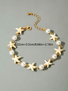 1pc/Set Fashionable Bohemian Artificial Dyed White Turquoise, Starfish & Pearl Beaded Anklet - 31862-ank-g-eP - View 7