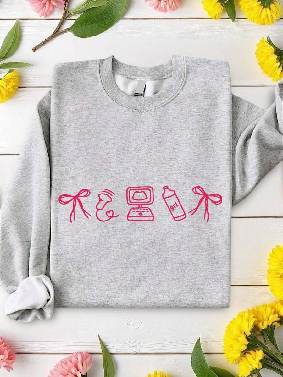 Coquette Sonographer Nurse Sweatshirt, Cute Nurse Sweater, Medical Swetshirts, Sonographer Appreciation Gift, Ultrasound Tech Sweaters, Sonographer Student Outfits. BS-4615 - 灰色 - 查看 1